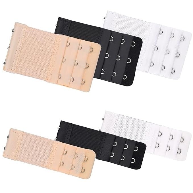 3 Hooks 3 Rows /2 Rows Elastic Bra Band Hook Strap Extensions for Women Flexible Bra Extender Strap Adjustable Bra Strap for women & girls (Black, White, Nude)-image-47