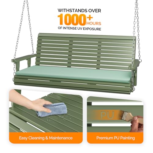 Image of VINGLI 5 FT Heavy Duty Porch Swing with Cushion, 880 LBS Wooden, Green