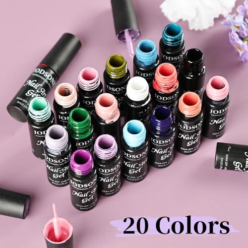 Image of JODSONE Gel Polish Nail Art Gel Liner Set 20 Colors Red Pink Blue Purple with Thin Brush Need U V Lamp Cured Gift for Girls at Home Salon Design