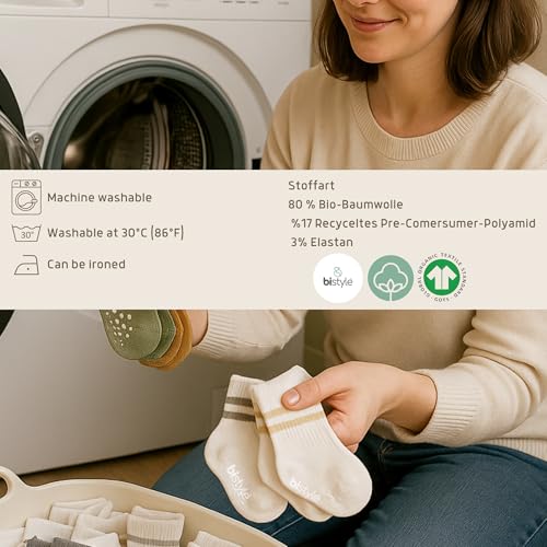 bistyle Baby Grip Ankle Socks 5 Pairs | Newborn Infant Toddlers Non-Slip Socks Organic Cotton | Kids Boys Girls Ankle4