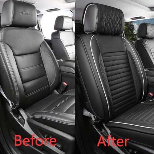 Image of JOJOBAY Chevy Silverado Seat Covers,GMC Sierra Seat Covers,Custom Fit 2007-2026 1500 2500HD 3500HD Crew Extended Regular Cab,LT LZT RST Trail Boss(Front Pair,Black White)