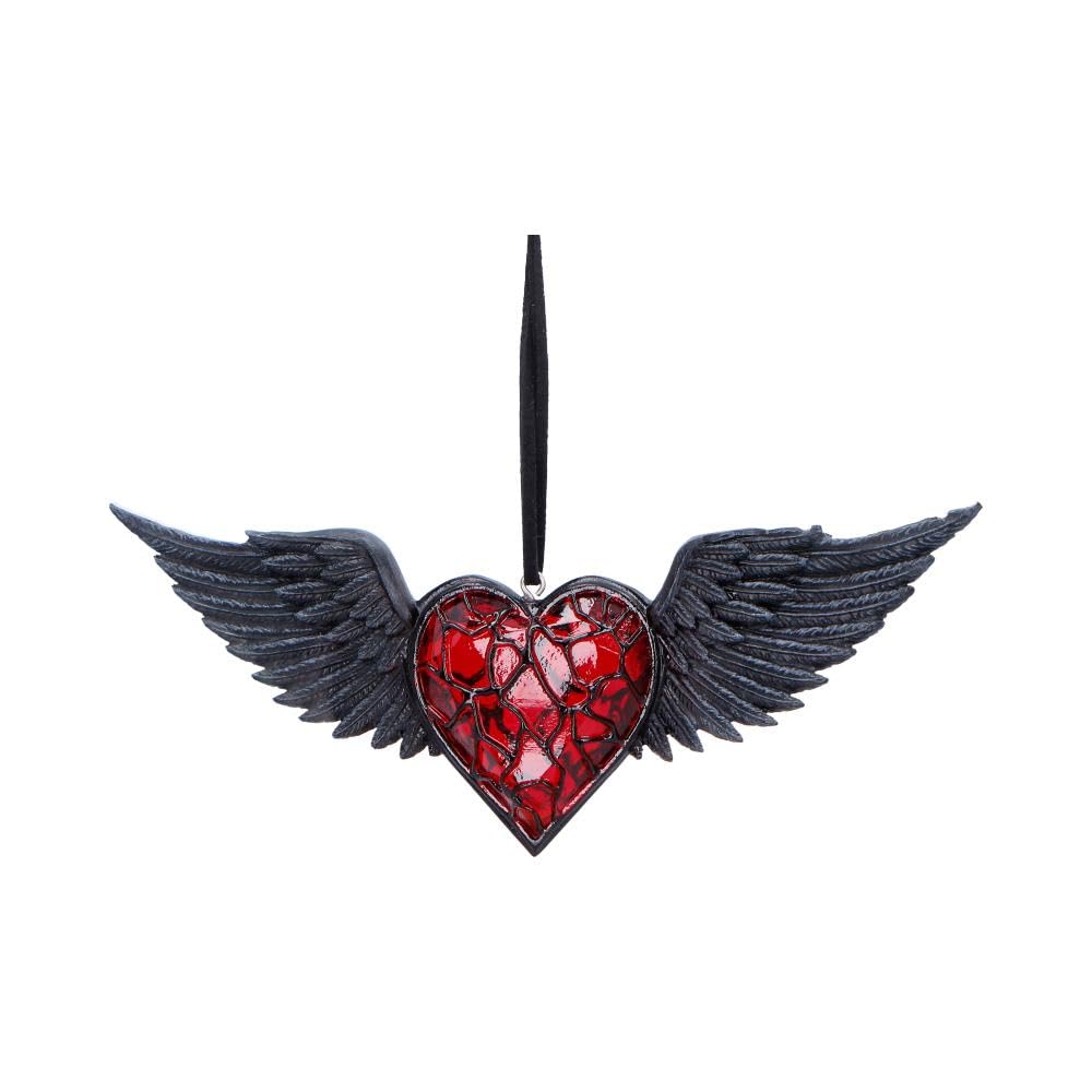 House of Obscura Gothic Hanging Ornament – Resin Dark Fantasy Decoration Collection (Black Winged Heart)