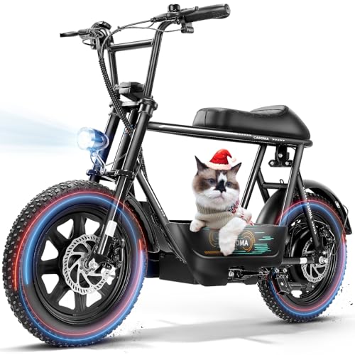Caroma Peak 800W Electric Scooters with Seat for Adults, 16' Fat Tire for All-Terrain, 25 Miles Max Range, 20mph Top Speed, Commuter Ebike for Adults&Teens, Motorcycle Style with Carry Basket,Black