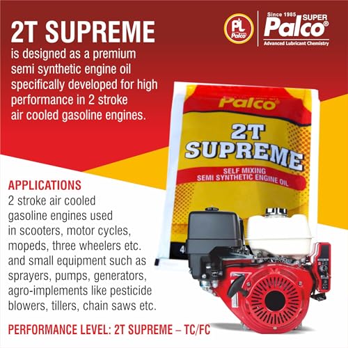 Image of PALCO 2T-SUPREME Engine Oil (2T Petrol Mix) API: TC, JASO: FC Small Packet Semi-Synthetic Fuel Additive for 2 Stroke Bike Scooter Scooty Auto 3 Wheller (40ml X 40 Piece Pouch) (Pack of 2)