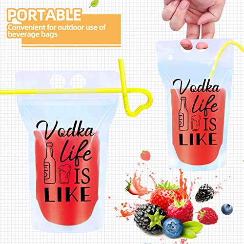 48Pc Drink Pouches With Straws, Stand-Up Plastic Drink Pouches For Adults Bags With Zipper Party Beverage Bags Juice Pouches For Smoothie, Cold & Hot Drinks With 48 Drink Straws(48 Sets,6 Styles) #TOP2