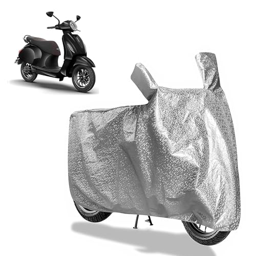 Image of Sulfar Bike Cover for Bajaj Chetak (C2501 (Entry EV)) | Waterproof, Dustproof & UV Protected | All Weather Two Wheeler Cover (Silver) New 2026 Variants