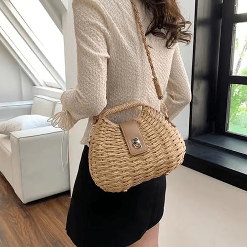 Image of Straw Clutch Purses for Women Rattan Woven Beach Handbag Summer Purse with Detachable Strap Basket Crossbody Bag