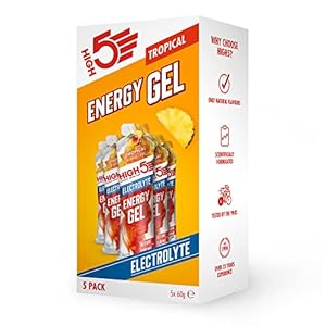 HIGH5 Energy Gels with Electrolytes – Quick Release Sports Gels for Peak Performance – Natural Fruit Juice & Caffeine-Free – Energy Boost for Running, Cycling, Endurance (Tropical, 5 x 60g)