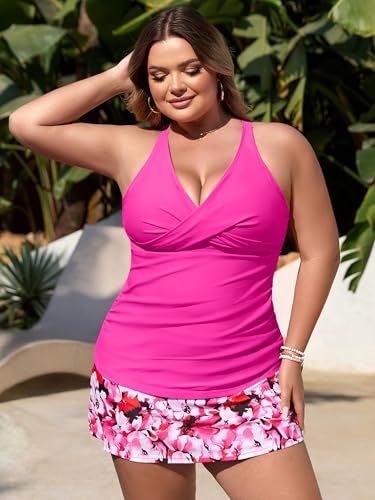 NIeyook Plus Size Swimsuits for Women Two Piece Tankini Bathing Suit with Skirt 2025 V-Neck Tummy Control Swimwear3