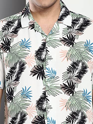 Image of Dennis Lingo Men's Printed Slim Fit Rayon Casual Shirt with Cuban Collar & Half Sleeves
