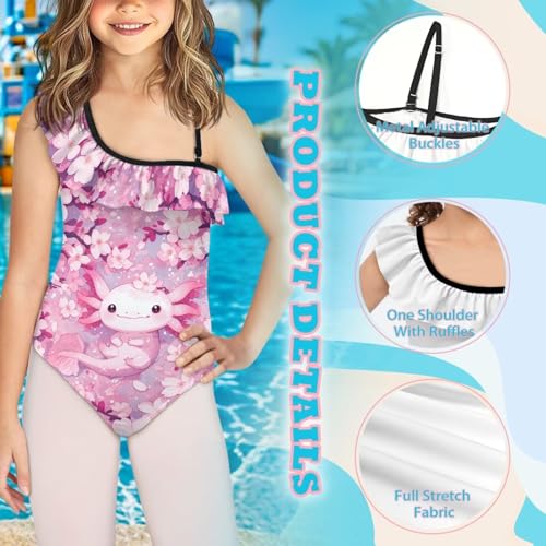 Girls' Ruffle 1 Shoulder Swimsuit One Piece Bathing Suit Summer Beach Wear Sizes for 3-14 Year Olds Wear3