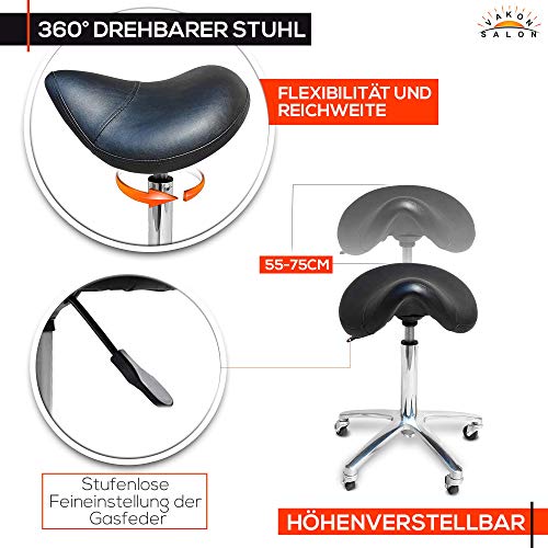 VAKON SALON - Ergonomischer Sattelhocker auf Rollen, höhenverstellbar von 55 - 75 cm - Drehhocker, Rollhocker… – Bild 3