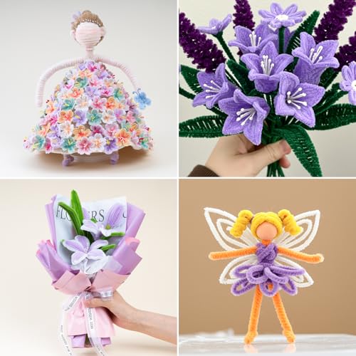 Image of Caydo 300 Pieces Purple Pipe Cleaners, Thick Fluffy Chenille Stems, Pipe Cleaner Crafts for Arts & Crafts, Perfect for Making Animals, Flowers, and Mother's Day Decorations (Pack of 3)