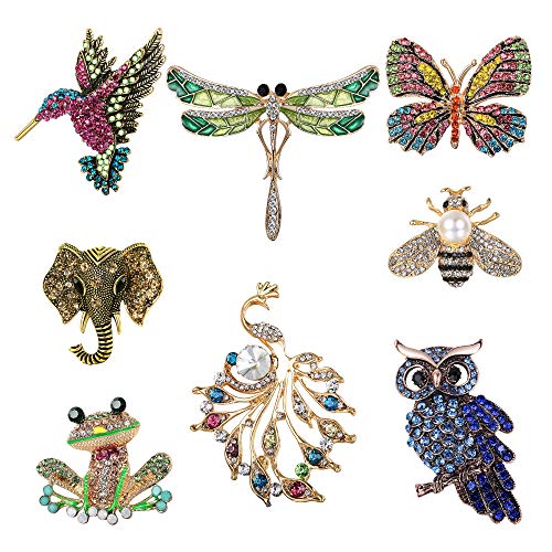 FIBO STEEL 8 Pcs Brooch Pins for Women Rhinestone Animal Brooches Set Colorful Party Favors