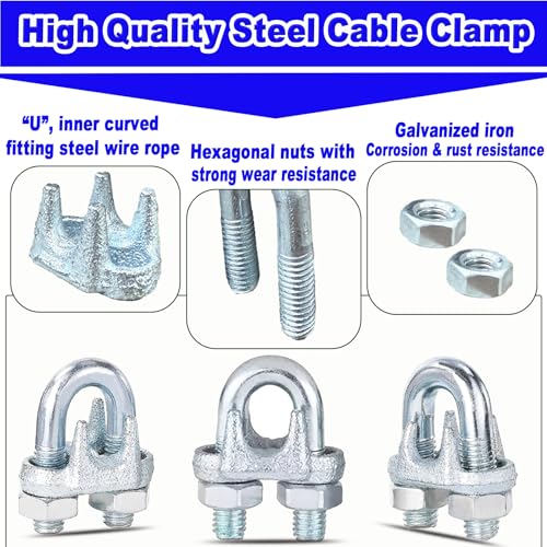 12PCS 1/4 Inch Wire Rope Clamps, M6 Heavy Duty Galvanized Wire Cable Clamps for Tent Ropes,Wire Clamps for Cables(6mm), Boat, Clotheslines, U-Bolt Saddle Fasteners for Secure Connections - Image 5