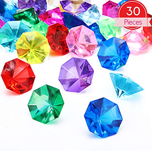 30 Pieces Acrylic Diamond Gems Jewels Pirate Gems Set Treasure Jewels Chest Hunt Party Favors, 25 Carat Multicolored Acrylic Large Gems(30 Pieces)