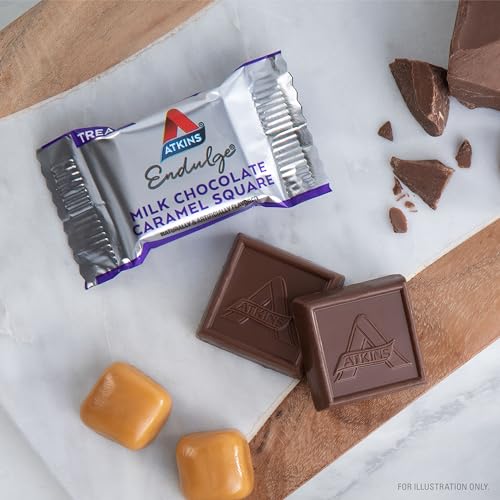 Atkins Endulge Milk Chocolate Caramel Squares, Dessert Favorite, Good Source of Fiber, 1g Sugar, 48 Count (16 Servings)