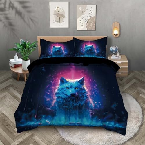ZKTCYC Parure de Lit Loup Animaux Sauvages Parure de Lit 90x190 Enfant Garçon Fille Adulte Housse de Couette 1 Personne en Microfibre avec Fermeture éClair