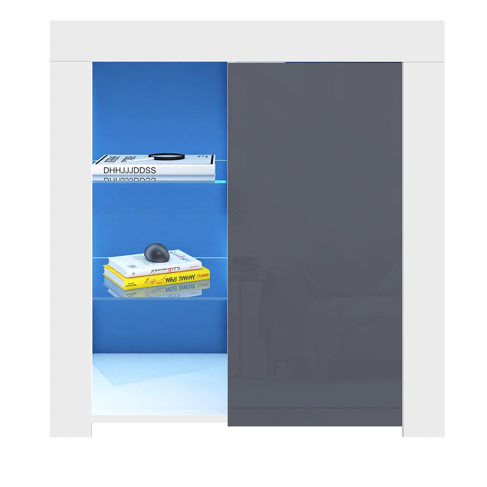 Panana Sideboard Modern Cabinet Matt Body and High Gloss Doors Sideboard 16colors LED Lighted LxWxH 29.53x15.78x32.68inch (Grey)