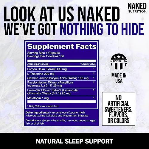 NAKED Sleep - GABA L Theanine Natural Sleep Aid - Lemon Balm, Lavender, and Melatonin for Improved Relaxation and Sleep Quality - Gluten-Free and Vegetarian - 30 Capsules - Image 5