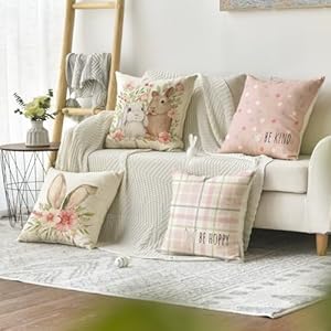 AVOIN colorlife Easter Rabbit Flower Buffalo Plaid Be Hoppy Throw Pillow Cover, 18 x 18 Inch Polka Dot Bird Be Kind Cushion Case Decoration for Sofa Couch Set of 4 AVOIN colorlife Easter Rabbit Flower Buffalo Plaid Be Hoppy Throw Pillow Cover 18 x 18 Inch Polka Dot Bird Be Kind Cushion Case Decoration for Sofa Couch Set of 4