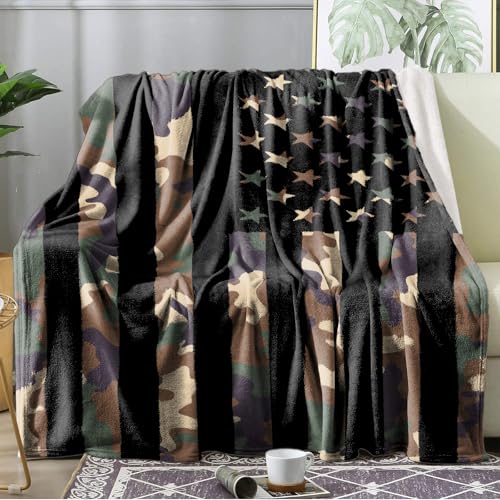 Ultra Soft Fleece Blanket- Lightweight & Warm Throw Blanket for Couch Cozy Plush Sherpa Blanket for Adults Kids Durable & Easy Care (Camo American Flag 40x50 in)