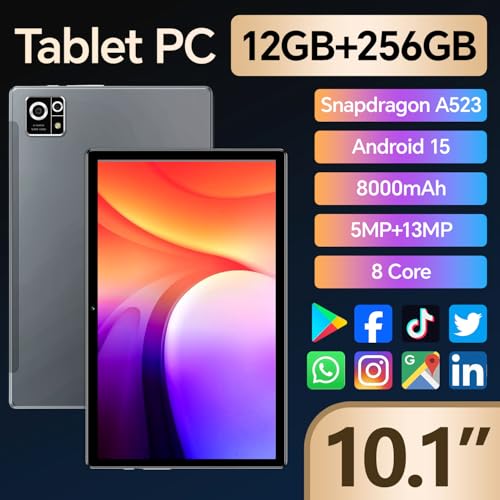 Image of Android 15 10.1 inch Tablet M8 with Keyboard ,12GB+256GB Tablets, 8000mAh Battery, 8-Core, Widevine L1, 2.4 /5Ghz Dual Band WiFi /Bluetooth,5 /13MP Cameras Bundle with Case, Mouse & Stylus (Blue)