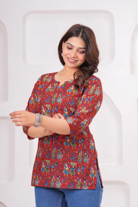 Image of SIROTA Rayon Short Top for Women | Tunic for Jeans | Western Short Kurti | Stylish Straight Ladies Kurta | Ethnic Kurta for Girls