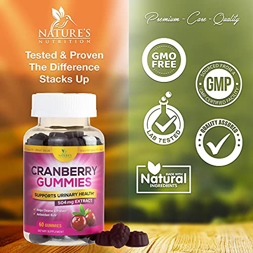 Nature's Cranberry Extract Gummies, Max 50:1 Cranberry Concentrate Equal To 25000Mg Of Cranberries With Vitamin C, Urinary Tract Health Supplement Helps Cleanse & Protect, Non-Gmo Pills - 60 Gummies #TOP4