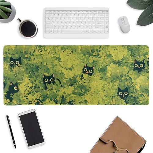 Cute Cat Large Mouse Pad Gaming Extended Desk Pad with Stitched Edge and Non-Slip Rubber Base Keyboard Pad for Laptop Office and Home, 31.5 X 11.8 Inch