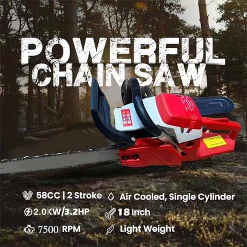 Image of BKR 3.2 HP, 2 Stroke- 58 CC with 7500 RPM Petrol Chainsaw 18 Inch Heavy-Duty Bar | Powerful Wood Cutter Machine MT-CS-5800 | Anti-Vibration Design | Recoil Start