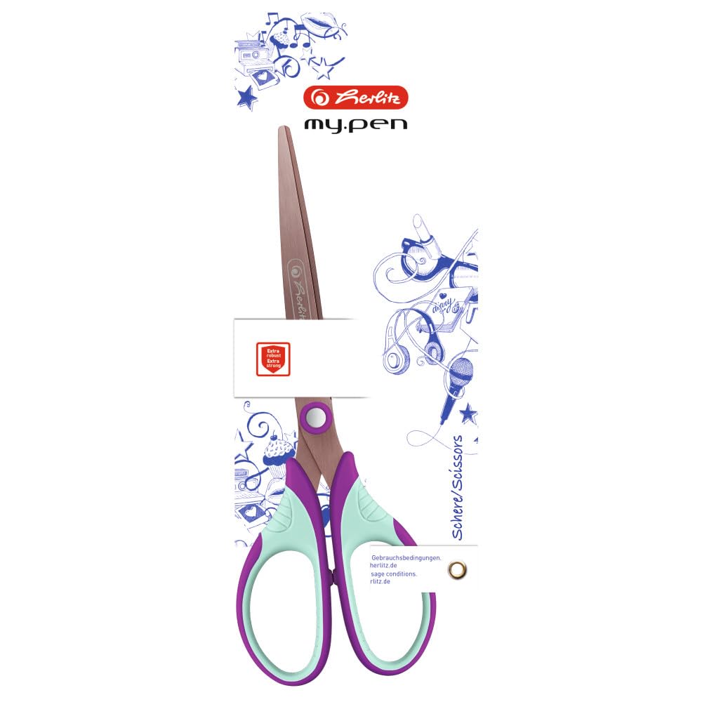 Herlitz 50027187 - Forbici my.pen per destrorsi, colori assortiti, non è possibile scegliere il colore, Viola metallizzato, 1 Stück (1er Pack), Astuccio