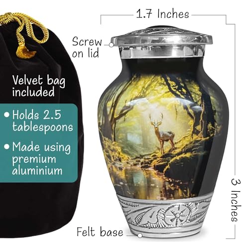 Deer Forest Urn for Human Ashes | Keepsake Handcrafted Funeral Memorial | Decorative Cremation Urn for Women and Men