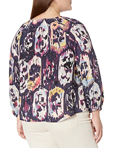 Nic+Zoe Womens Medallion Mix Top Blouse, Indigo Multi, Large Us #TOP3