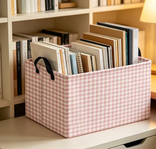 Image of Rectangle Storage Bin,Gift Basket,Room Decor(Little Pink Grid)