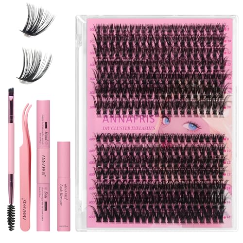 ANNAFRIS Pestañas Postizas Kit 50D+60D Pestañas Pelo a Pelo 0.07mm D Curl 8 18mm Cluster Lashes Naturales DIY Pestañas (50D+60D)