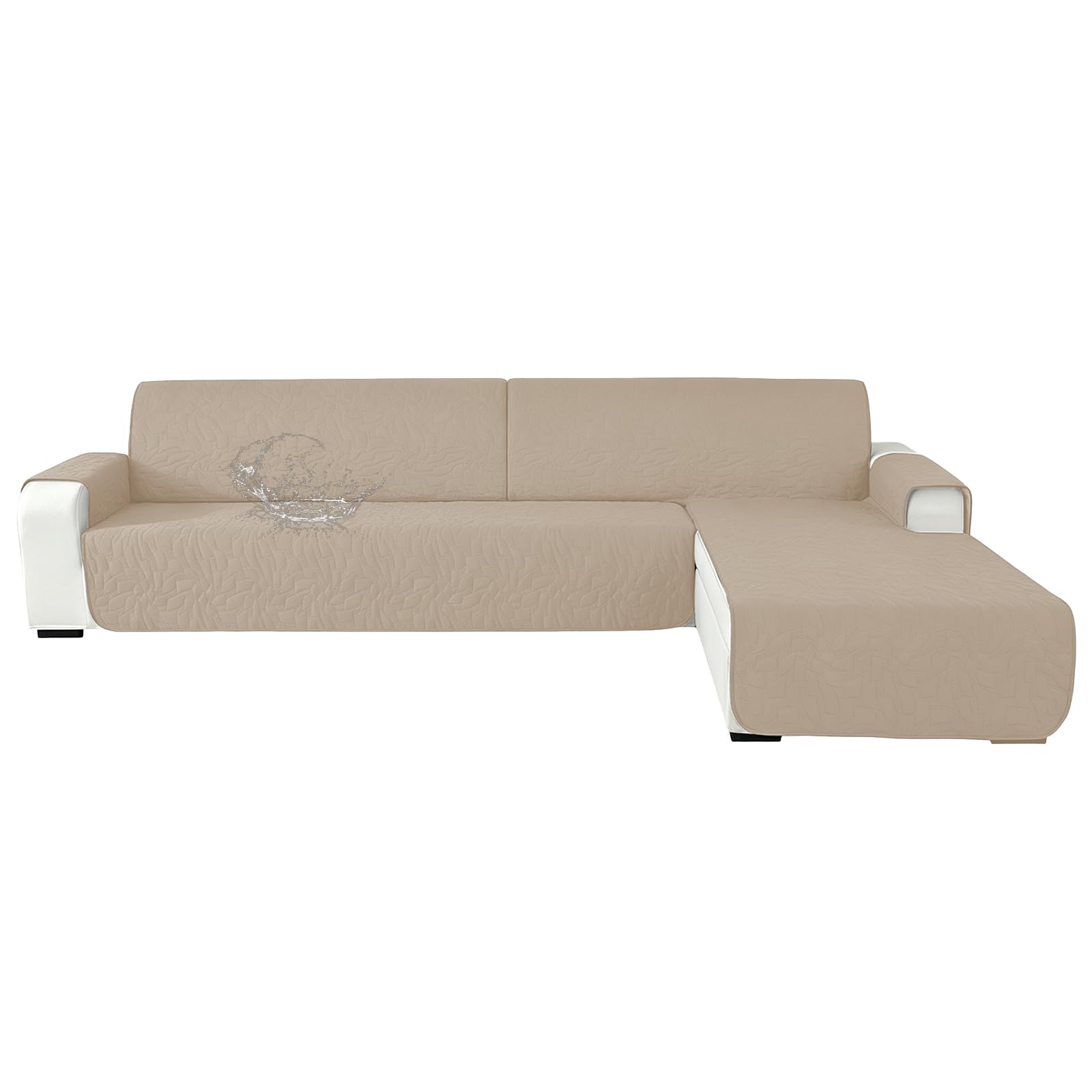 Sofabezug für Ecksofa, L-Form, 3 Sitzer, Wasserdicht, rutschfest, Universal, Reversibel, mit Armlehne, Waschbar, für Hund und Katze (Beige)