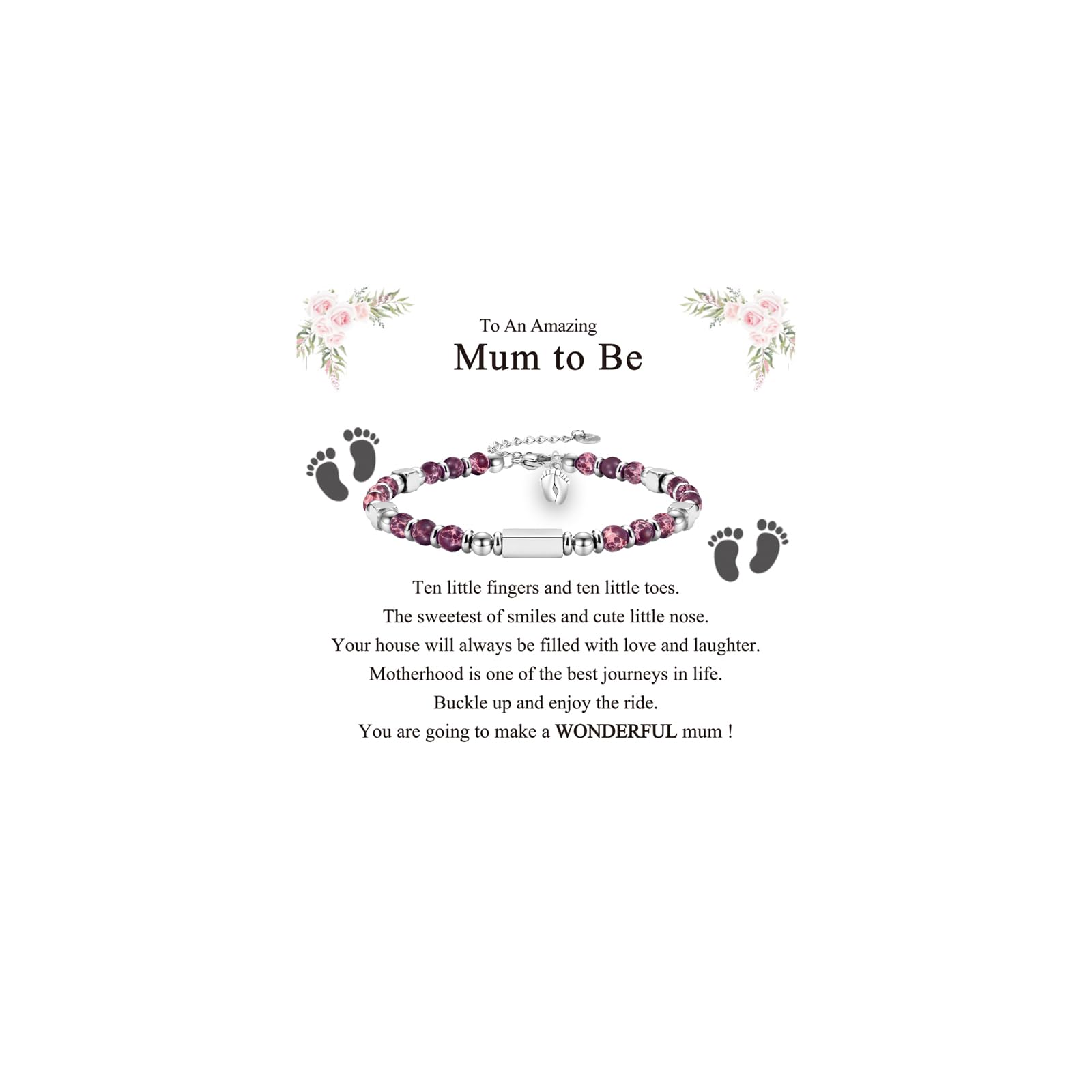 Pulsera de pies de bebé para mujer y futura mamá en plata de ley 8