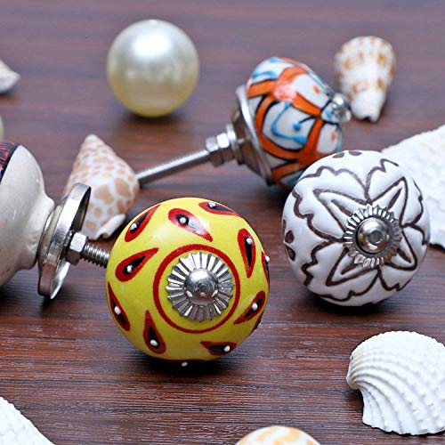 Image of Shriyam Ceramic Vintage Colourful Pottery Drawer Handle Door Knobs & Pulls for Cabinets Home Interior Decor Hardware (D-1.7 inch X H-2.5 inch, Multi Color) (6) Pack of 6