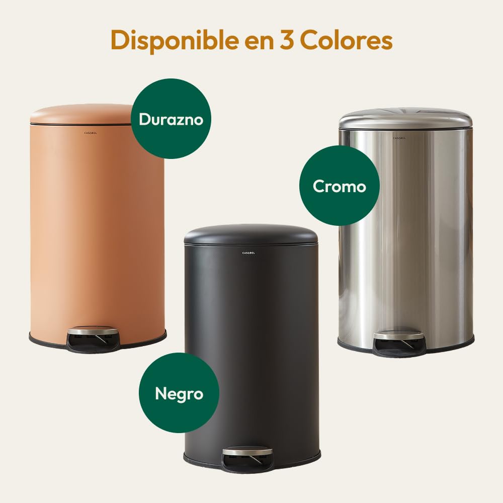 CASABEL Cubo de Basura Cocina 50L, 100% Acero Inoxidable, Resistente a Huellas, Papelera Redonda con Pedal y Tapa para Baño, Cocina, Oficina, Cromo
