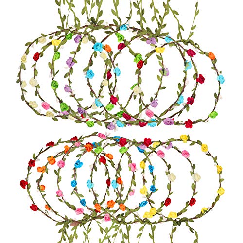BELLE VOUS Couronne Fleur Cheveux (15 Pcs) - Bandeau Cheveux 19.3cm avec Feurs Multicolores - Headband Fleur Colorés pour Coiffure, Mariage, Fêtes, Evènements, Vacances, Scènes Photo