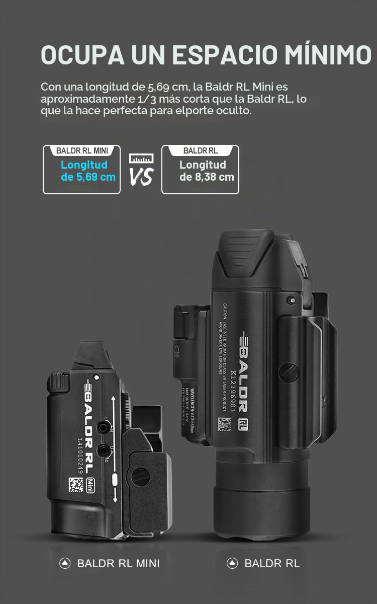 OLIGHT Baldr RL Mini Linterna Táctica Potente Ajustable Max 600 Lúmenes Mini Linterna para Caza Picatinny y GL Rail Utilizada para Actividades(Negro)