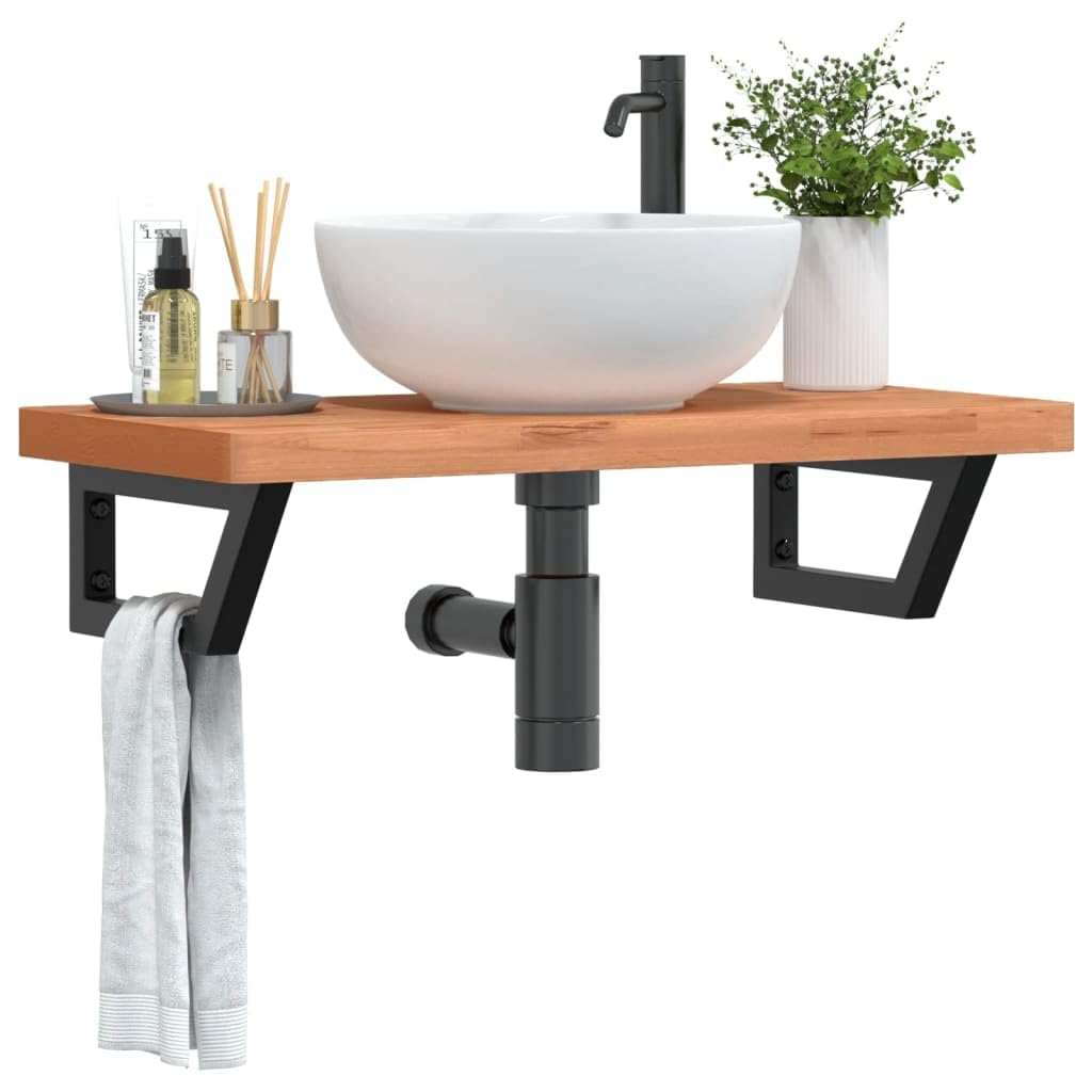 Piano lavabo 80 x 40 cm, in legno di faggio massiccio, set di