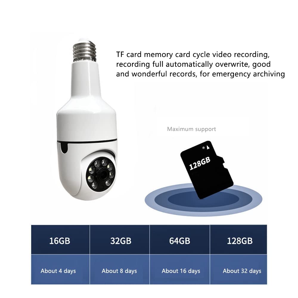 Cam�Ra � Ampoule � T�Te Mobile � 360 �, Cam�Ra de S�Curit� WiFi HD, Cam�Ra de Plafond � D�Fense avec Alarme Sonore et Lumineuse