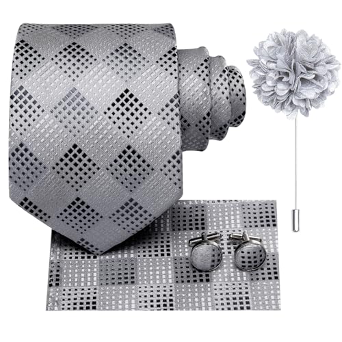Image of Hi-Tie Men's Silk Ties Formal Woven Classic Necktie Pocket Square Cufflinks Lapel Pin Set Wedding Business