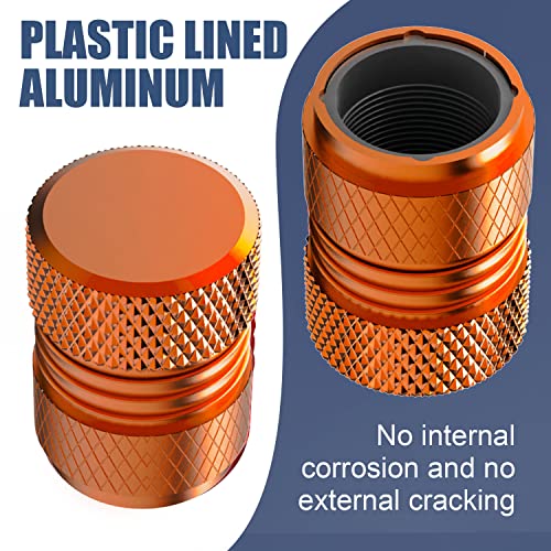Image of Tire Valve Stem Caps for Car Tires Air Caps Cover 8 Pack Corrosion Resistant Premium Alloy Leak-Proof Universal for SUV Truck Motorcycle Bike Orange