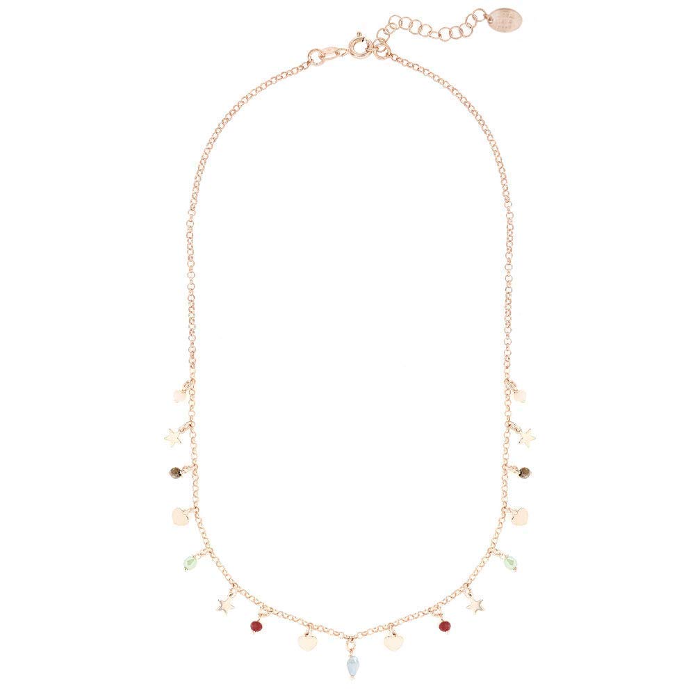 Linea Italia Gioielli - Collana Girocollo per Donna in Argento 925 Placcato Rosa con Perline Colorate, Cuori e Stelle - Made In Italy