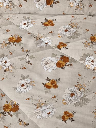 Image of HOMEKART Premium Reversible AC Comforter 220 GSM | Soft Microfiber 3-Layer Quilted Blanket | All-Season Single Bed Quilt (150 x 225 cm, Floral Off White)