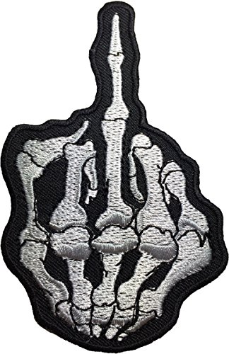 LARGE BONE Skull Middle Finger biker patch size11 x 7.5inch biker heavy metal Logo Jacket Vest shirt hat blanket backpack T shirt Patches Embroidered Appliques Symbol Badge Cloth Sign Costume Gift