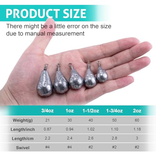 Goture 20 Pcs Drop Shot Weights with Swivel, Free Rig Fishing Sinkers Includes Storage Box, Ideal Fishing Sinkers for Saltwater Freshwater Bass Fishing, Accurate Casting and Versatile Angling 3/4oz